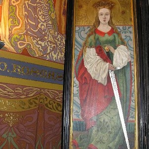 Interiér kaple, sv. Kateřina s mečem