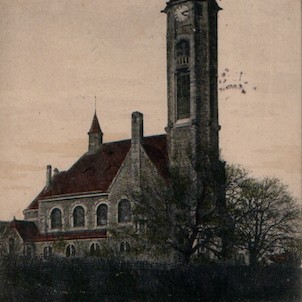 dobová pohlednice - Hrob - evangelický kostel 1913