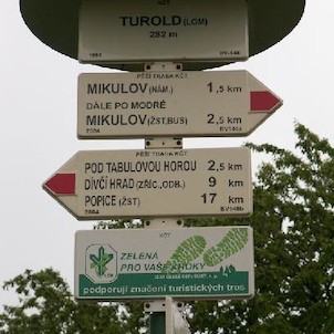 Turold - rozcestník, Rozcestník červené značky vedoucí z Mikulova do Popic.