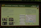 Jeskyně Turold - tabule naučné stezky, Tabule s informacemi o jeskynním systému.