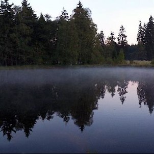 Kladský rybník, podvečerní mlha