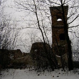 Ruina kostela v zimě, Nejstarší dochovaný objekt města Karlovy Vary. Vznikl patrně ve 2. pol. 13. stol. v rámci kolonizace.