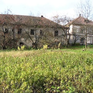 Dolní Tošanovice - zámek, Pohled na zámek a jeho hospodářskou budovu ze sadu u zámku