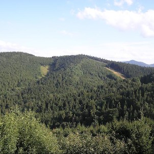 Pohled z rozhledny na vrchol Ostružná (vlevo)