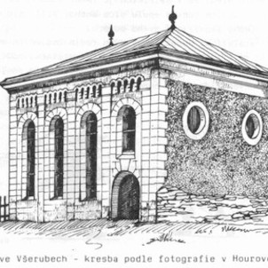 kresba židovské synagogy