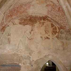 Luneta s legendou sv Kateřiny z freskové výzdoby kaple