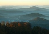 výhled z Rudolfova kamene, ráno v Jetřichovicích