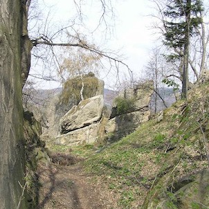 skály na konci hradního příkopu, západně od hradu