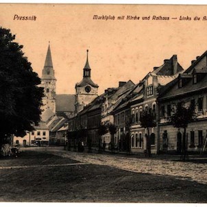 Přísečníce náměstí, kostel a radnice